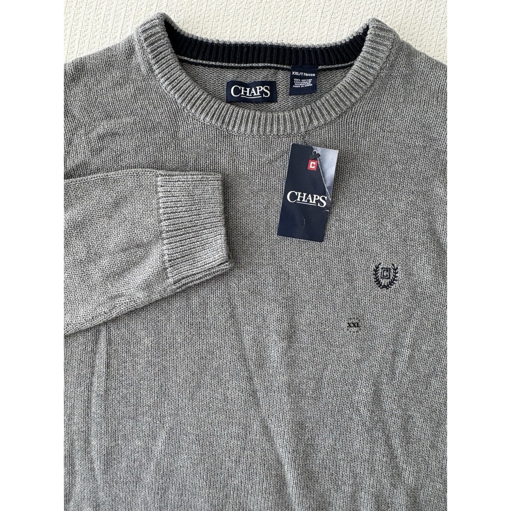 Chaps Men's XXL Gray 100% Cotton Long Sleeve Pullover Crew Neck Sweater